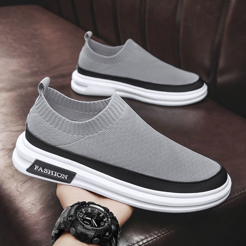 New summer flyknit mesh men's shoes - breathable slip-on casual sneakers, versatile dad shoes, trendy style