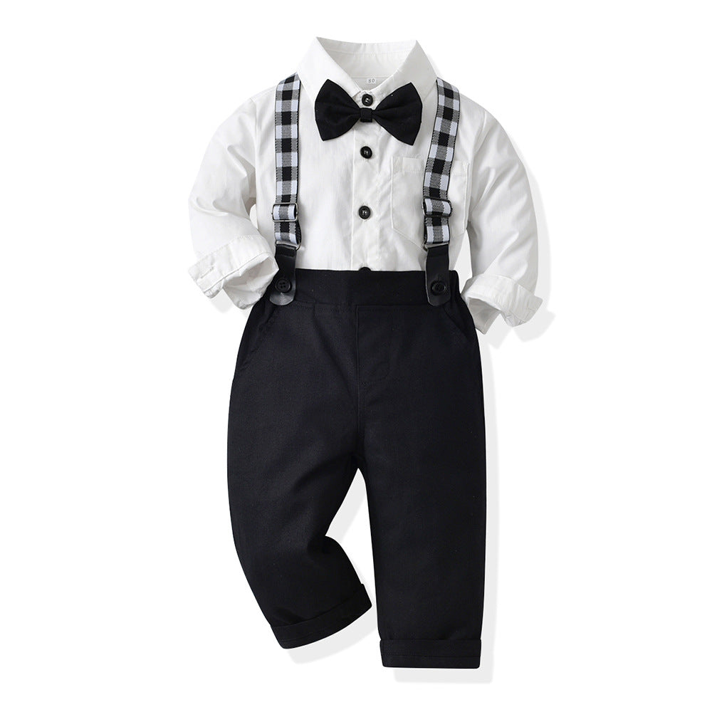 Boys' formal wear, children's performance outfit, student piano recital costume, floral dress for kids, big kids' white shirt and black pants set