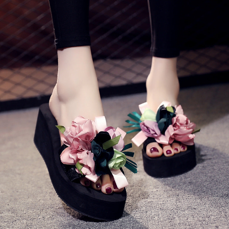 Women's summer platform wedge flip-flops - chunky sole, non-slip, fashionable high heels for outdoor wear, perfect for beach vacations and sandals