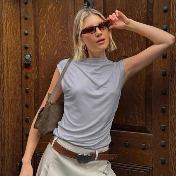European and American commuter gray modal vest women's 2025 summer fashion outer wear crew neck sleeveless top  women's clothing