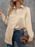 European and american chic satin long-sleeve blouse - new spring/summer solid color loose fit faux silk satin top