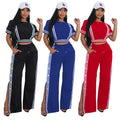 C7255 cross-border   fashion women's wide-leg loose casual pants two-piece set
