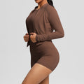 Fashion cross-border cloud-like brushed long-sleeved sports zipper outwear running butt lift fitness yoga clothes three-piece set for women