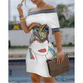 new arrival: hot-selling women's off-the-shoulder printed bodycon sexy dress for cross-border e-commerce ()