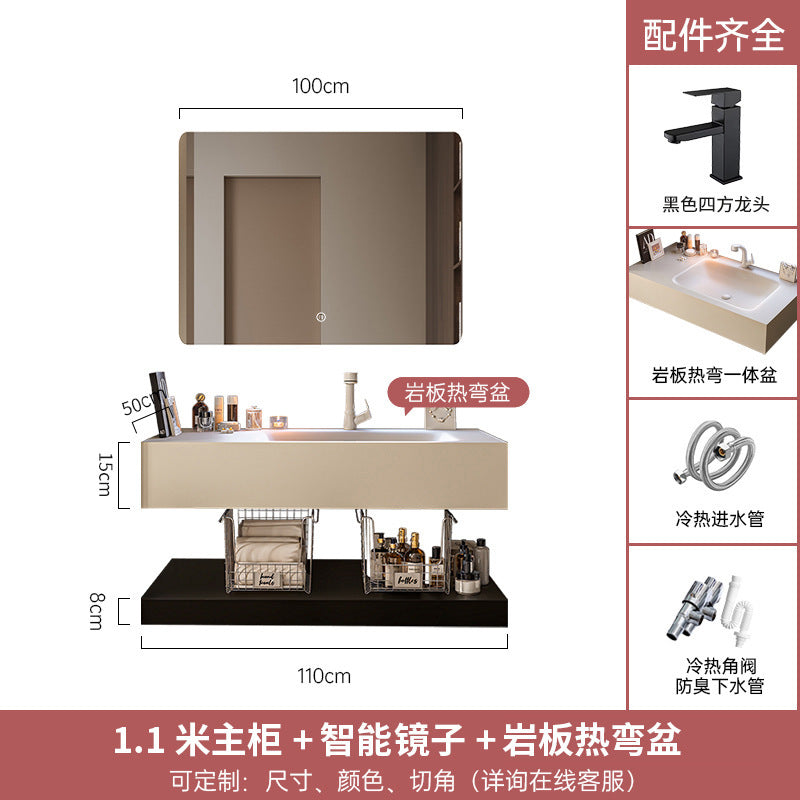 Rock slab hot bending integrated basin, bathroom cabinet, bathroom combination washbasin, hand and face sink, intelligent storage bathroom cabinet.