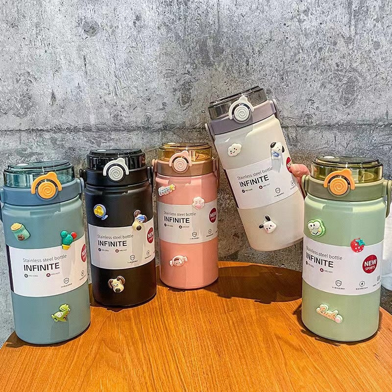 Double drinking large capacity handle kettle thermos cup 316 stainless steel high appearance portable straw cup travel kettle wholesale