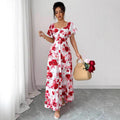 European and american cross-border  summer new print dress - slimming, waist-defining, valentine's day beach vacation maxi dress