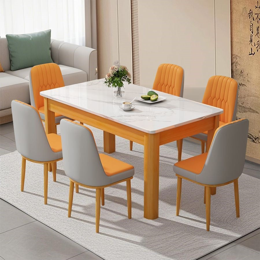Nordic rock slab dining table and chair set - minimalist modern rectangular faux solid wood home dining table for small spaces
