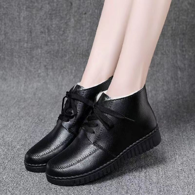 Winter slip-on fleece-lined cotton shoes heattech ladieswear shoes non-slipthickened cotton shoes for middle-aged and elderly people flatsnon-slip granny shoes
