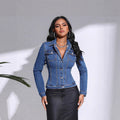Spring autum cross-border  fashionfashionretro american street ladies denim long sleevesoutwear lapel flap pocket pants