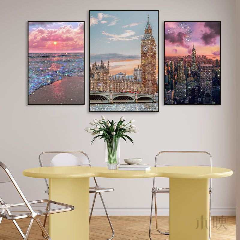 Modern light luxury decorative painting flash diamond figure art clothing store fashion hanging painting bedroom living room paris architecture mural