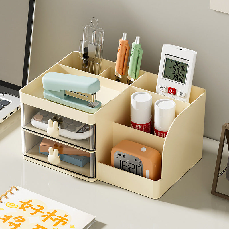 Cream style pen holder storage box office with drawer dormitory table desk drawer cute stationery desktop storage rack