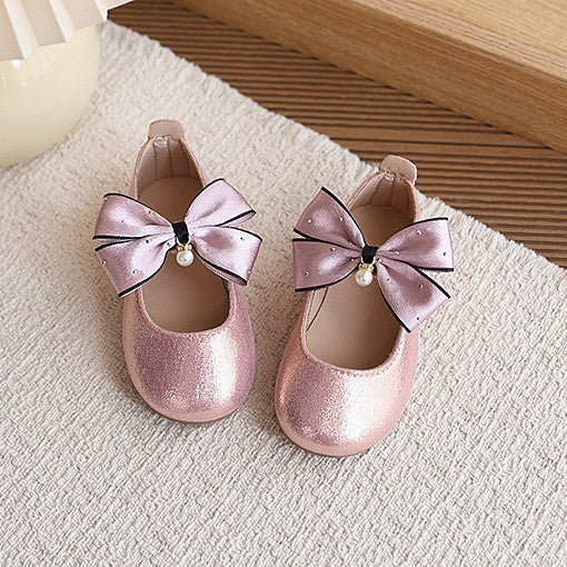 girls' pearlescent princess shoes,  spring/autumn new collection, bowknot pearl soft sole first walking shoes, little girl's dress shoes