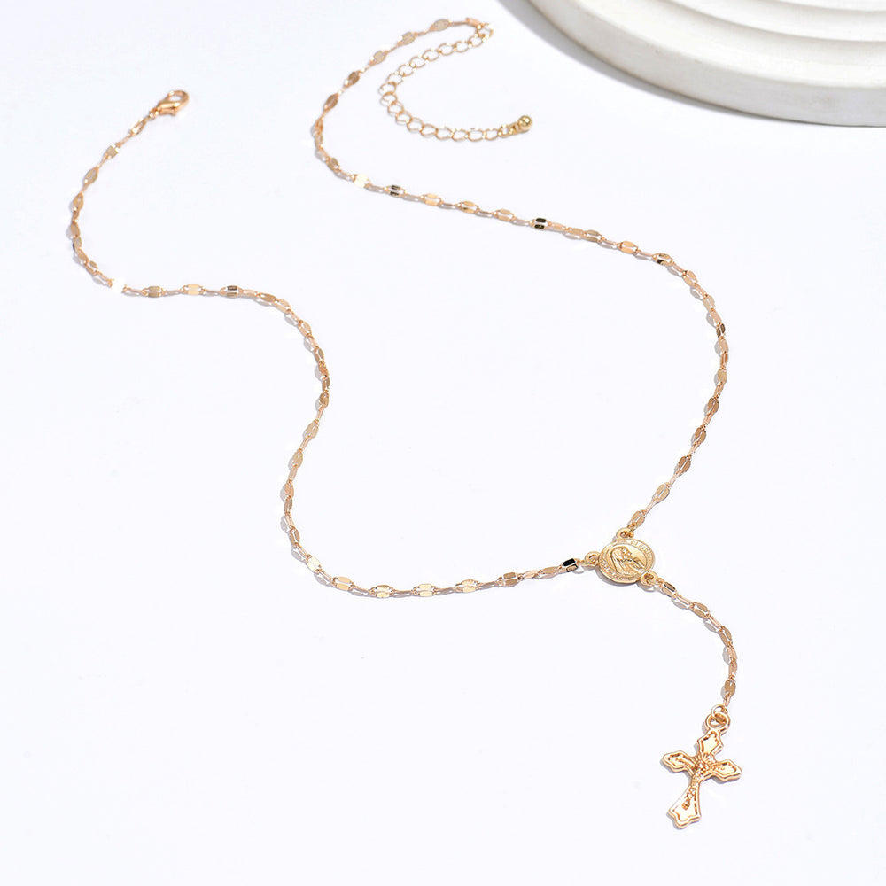 Long tassel cross necklace wholesale cross-border retro high-end jewelry women's white hair madonna portrait sweater chain