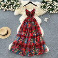 Luxury camisole dress for women -  summer collection: floral print, cinched waist, elegant, maxi length, french style