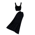 Trendy knitted set for women: new summer collection - unique openwork jacquard camisole and high-waisted bodycon maxi skirt two-piece outfit
