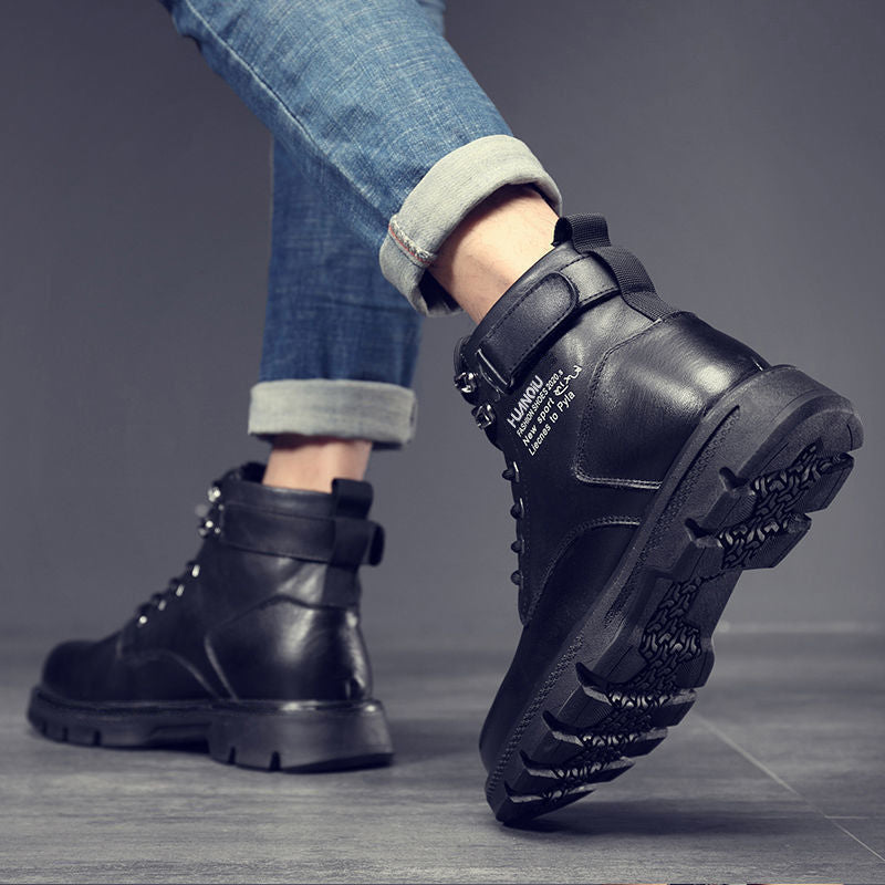 【genuine leather】men's winter martin boots - fleece-lined, soft leather, high-top, warm work boots - british style, versatile & trendy
