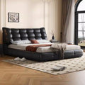 Italian normcore first-layer cowhide genuine leather bed modern casual large apartment master bedroom 1.8m double wedding bed