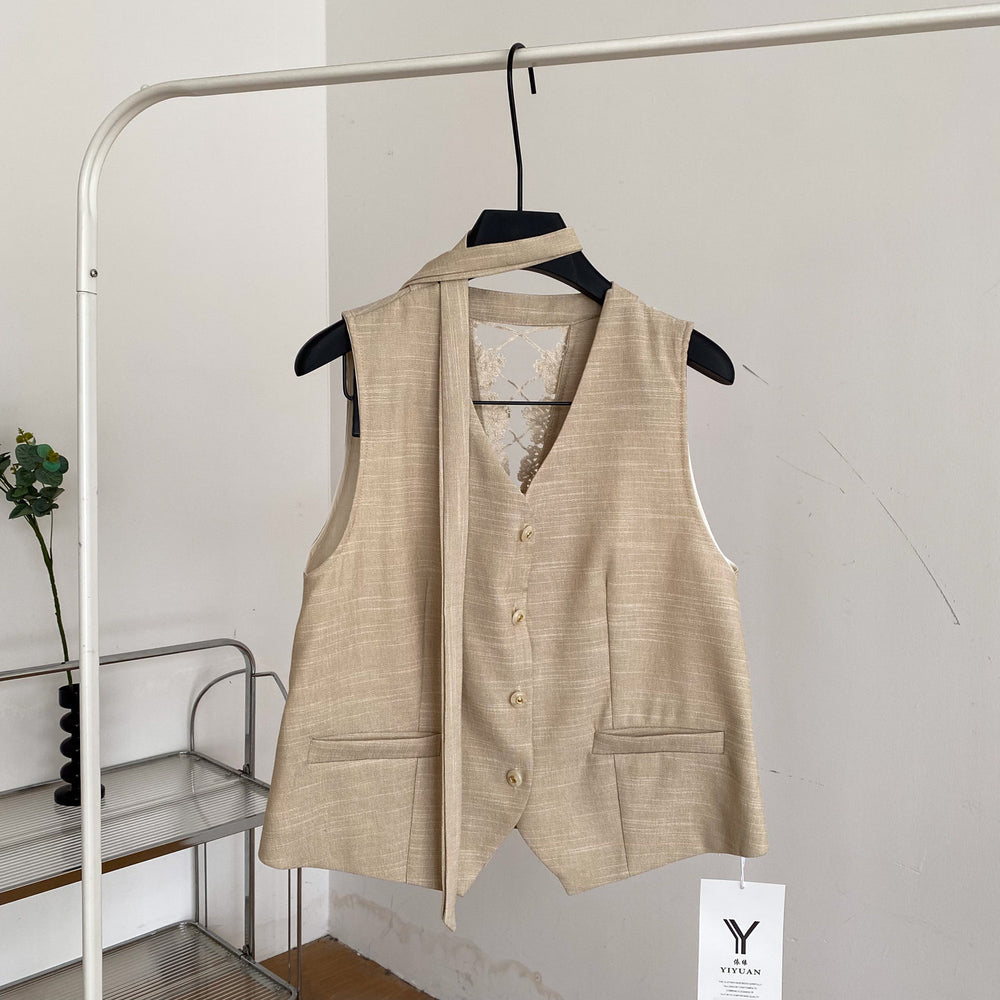 Frenchv neck single-breasted exquisite embroider suit vest women's work clothing style lacepatchwork style vest vest