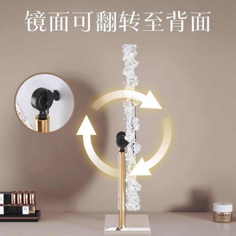 Crystal smart acrylic base makeup mirror with led light - desktop vanity mirror for bedroom