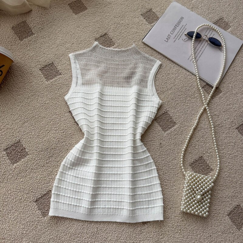 Lazy work clothing style silmsweet knitting vest women's summer sleeveless patchworksense of design topselegant suspender
