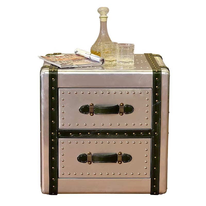 Side table cabinet whiskey cigar bar wine cabinet oil wax leather bedside table metal aviation aluminum leather small apartment movable