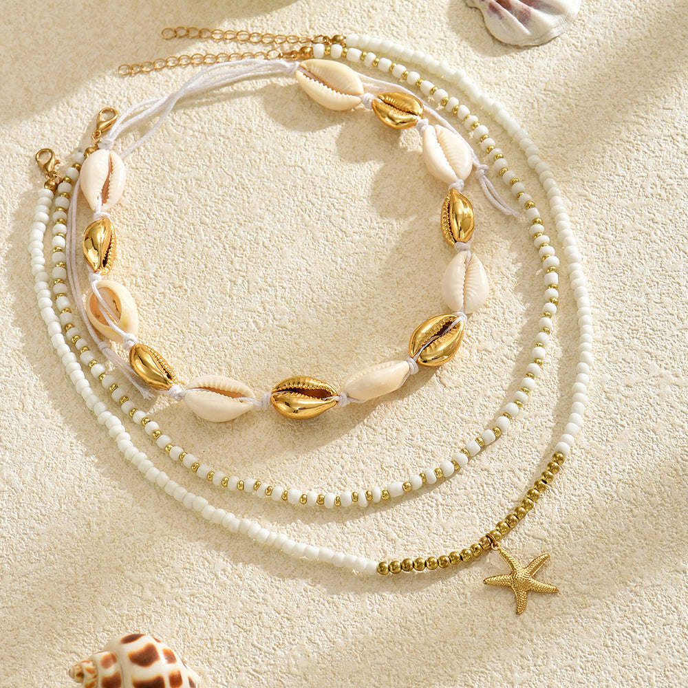 Wholesale seashell necklace sets - european & american style, ocean beach theme, bohemian white seed bead choker necklaces