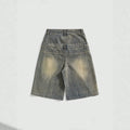 European and american style women's denim shorts - vintage american retro letter patch double-layer waistband loose fit streetwear hip-hop denim shorts