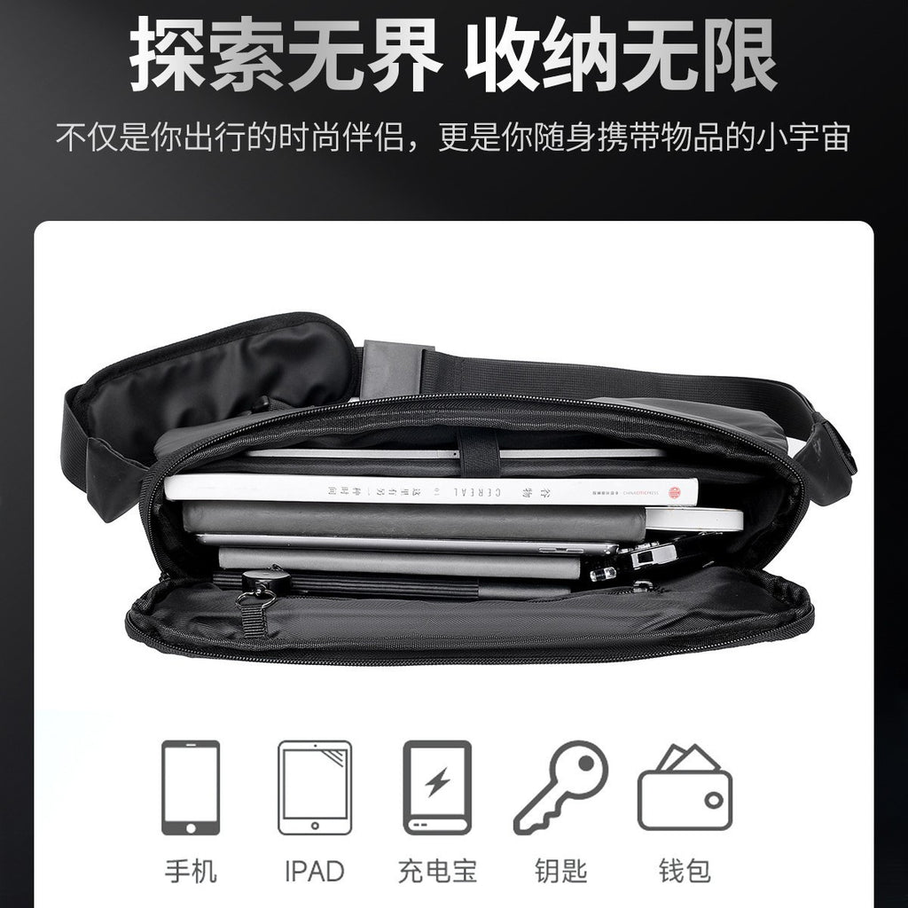Cross-border messenger bag men's functional messenger bag leather film waterproof casual shoulder messenger bag men's bag new large
