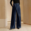 Fashionjeans women's diagonal buckle wrap wide-leg pants high waistdrapedloosestraight-leg denim pants work clothing women's clothing