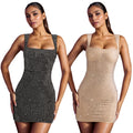 C7109 cross-border   fashion women's hotfix rhinestone camisole sexy slim-fit evening party dress