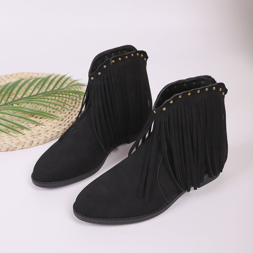new arrivalretro  frosted short boots women's pointed toe bootsplus size tassel rivet western cowboy boots