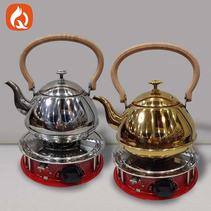 Thickened stainless steel wood grain handle teapot water kettle food grade commercial classic stainless steel teapot cross-border