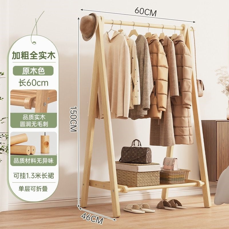 Foldable solid wood clothes rack - freestanding wardrobe for bedroom, living room, and home use - clothes storage, coat rack, and drying rack for rooms