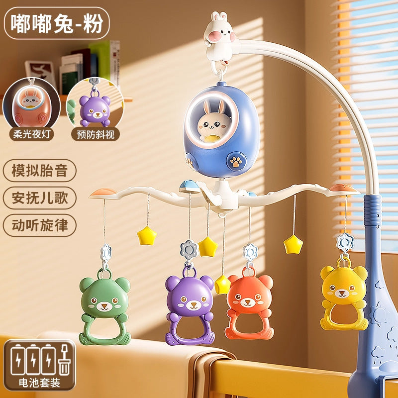 baby crib mobile toy, 0-1 year old baby musical rotating bedside bell, newborn crib hanging rattle night light