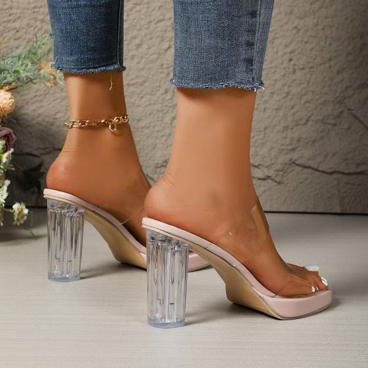 2024exportplus size super high heel transparent crystal high heels new arrival rhinestone outwear sandals and slippers fashionpunet celebrity