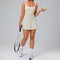 Fashion nude back sports dress women's fake two-piece set fashion tape golf flap pocket pants one-piece tennis skirt