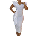 D3310 new arrival: cross-border  fashionable & elegant ruffle solid color bodycon african dress