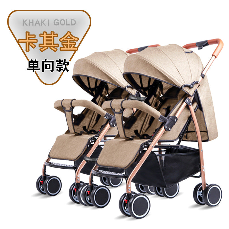Twin stroller - lightweight, high-view, portable, convertible (sitting/reclining), detachable, double baby stroller, foldable, universal fit