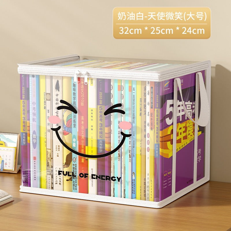Book storage bag Large capacity transparent waterproof book storage box Foldable portable student textbook finishing box