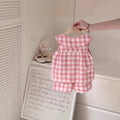 【dropshipping】baby girl summer outfit set - lightweight princess style plaid tank top and shorts set for toddlers