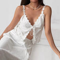 Amazon women's summer textured fabric lace patchwork tie-up open front girl's casual vacation style camisole