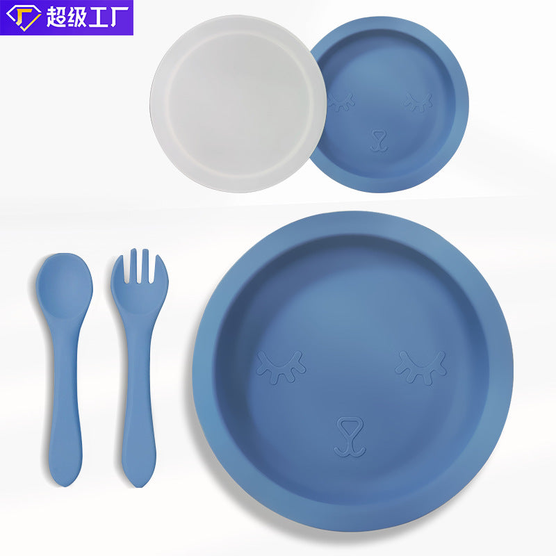 Children's silicone plate with lid disc baby complementary food feeding tray baby special children's tableware set wholesale