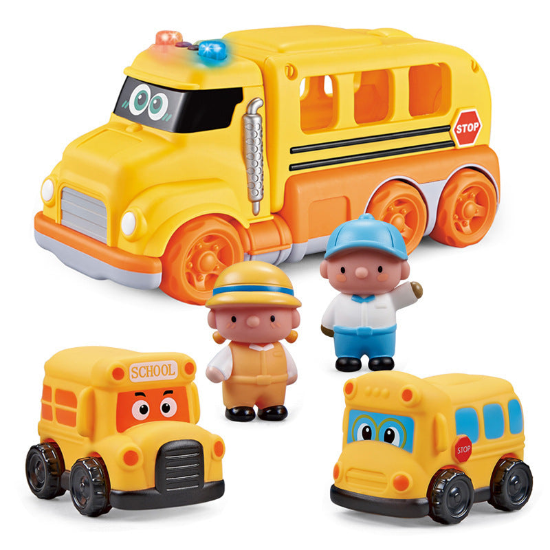 Cross-border  export cartoon school bus lighting music small doll vinyl car school bus toys children's toys