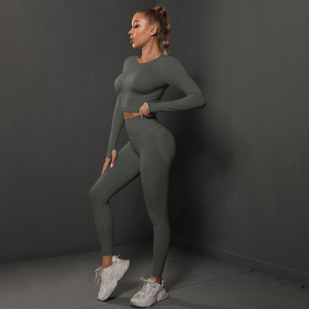 Ready-to-ship cross-border seamless peach lift butt lifting yoga set - women's two-piece activewear for running and fitness (us/eu style)