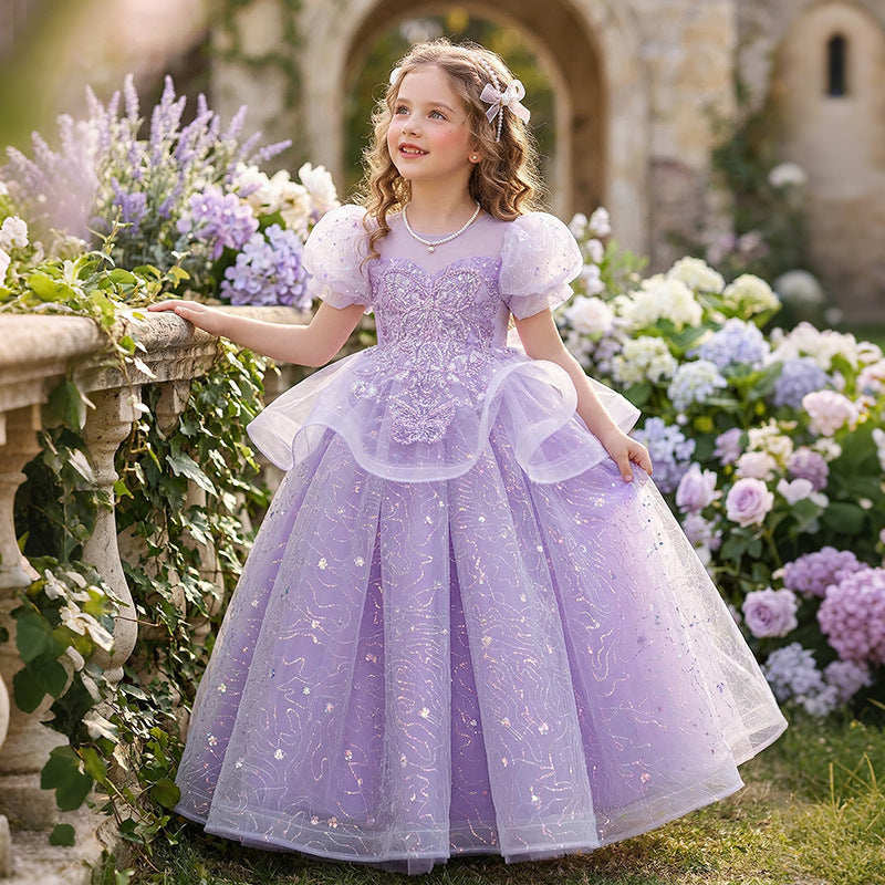 Girls' formal dress - european style, mesh overlay, courtly elegance, children's birthday princess dress, performance costume, new summer collection