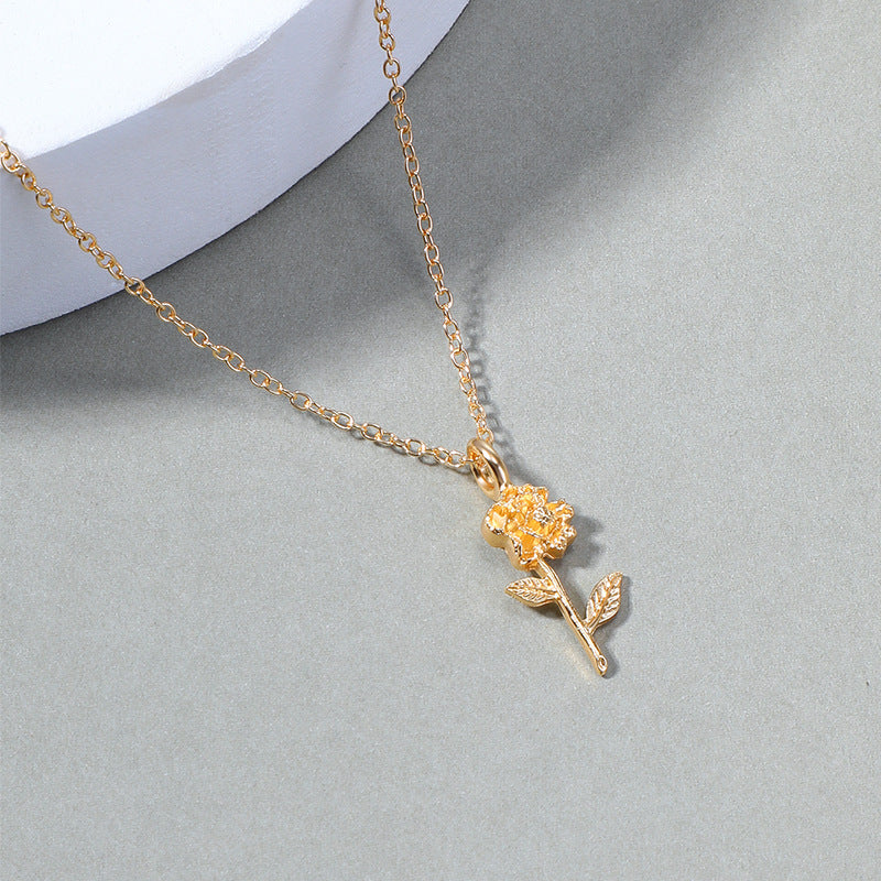 Wholesale flower necklaces, cross-border new alloy niche high-end jewelry, versatile rose pendant collarbone chain for women