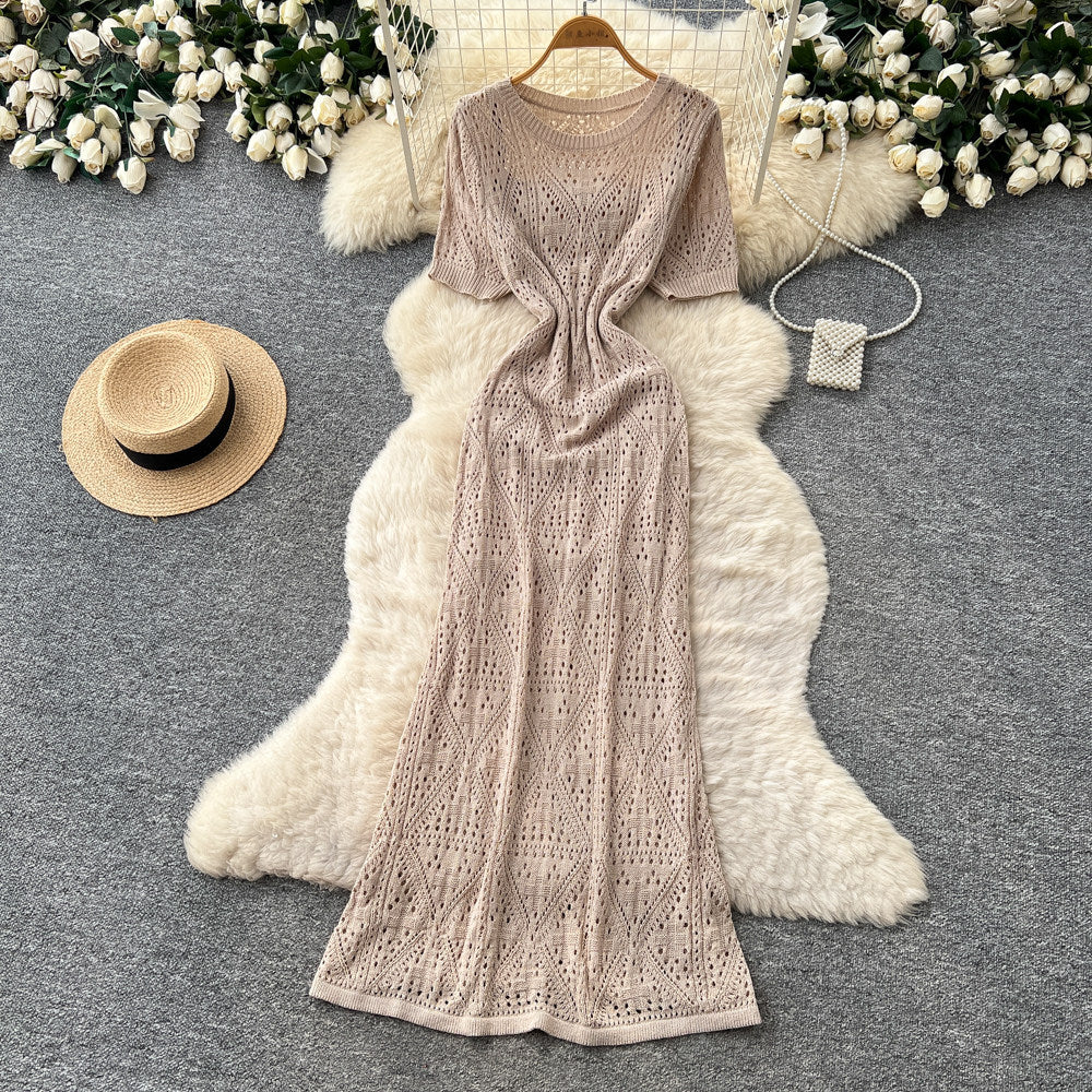 Vacation style laceembroider sleeveless dress female summerstylish feature v neck lantern sleeve waist slimming look long skirt