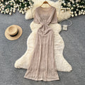 Vacation style laceembroider sleeveless dress female summerstylish feature v neck lantern sleeve waist slimming look long skirt
