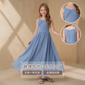Girls' summer chiffon halter sleeveless dress - perfect for piano recitals, fashionable vacation style, simple and ready to ship
